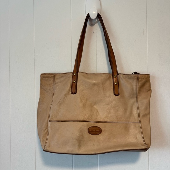 FOSSIL Zoey Leather Tote Shoulder Bag Tan Brown Purse - Picture 1 of 10
